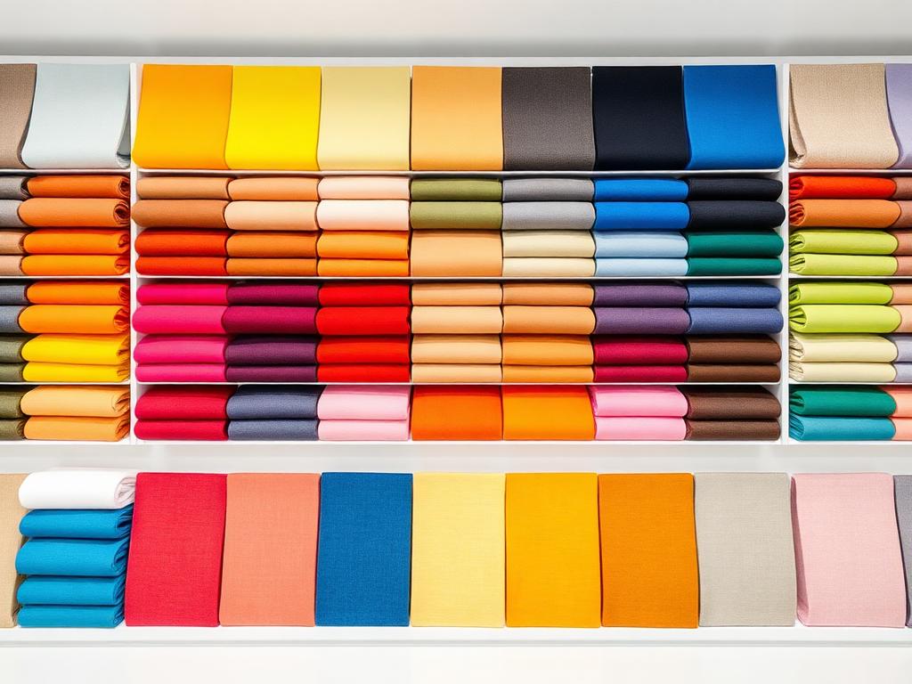 Colorful fabric swatches in a showroom