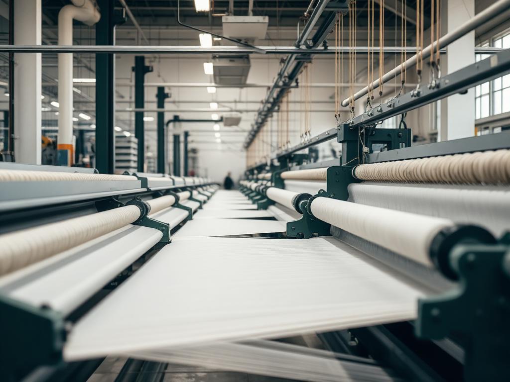 Textile weaving machinery in a factory